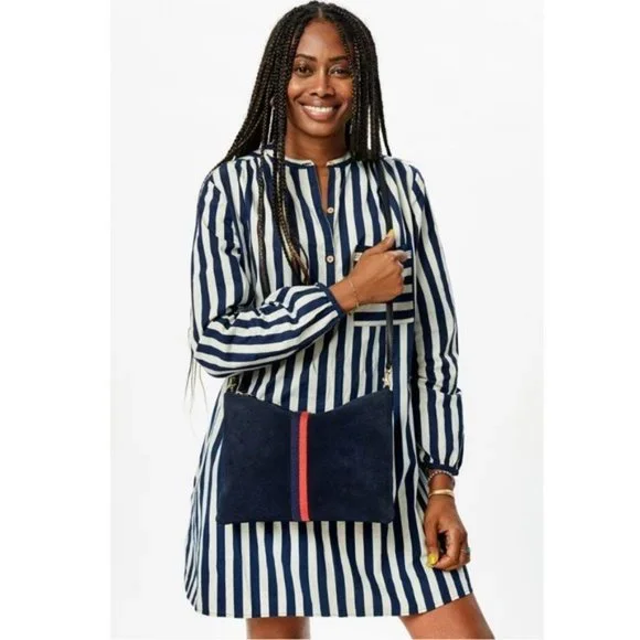 Clare V. Sac Bretelle Navy Perf Suede w Stripes Crossbody Bag NWT Perforated - Picture 2 of 2